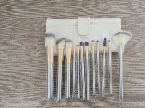 Persian makeup brush set with rice white bristles and champagne handles in 12, 18 or 24 piece options