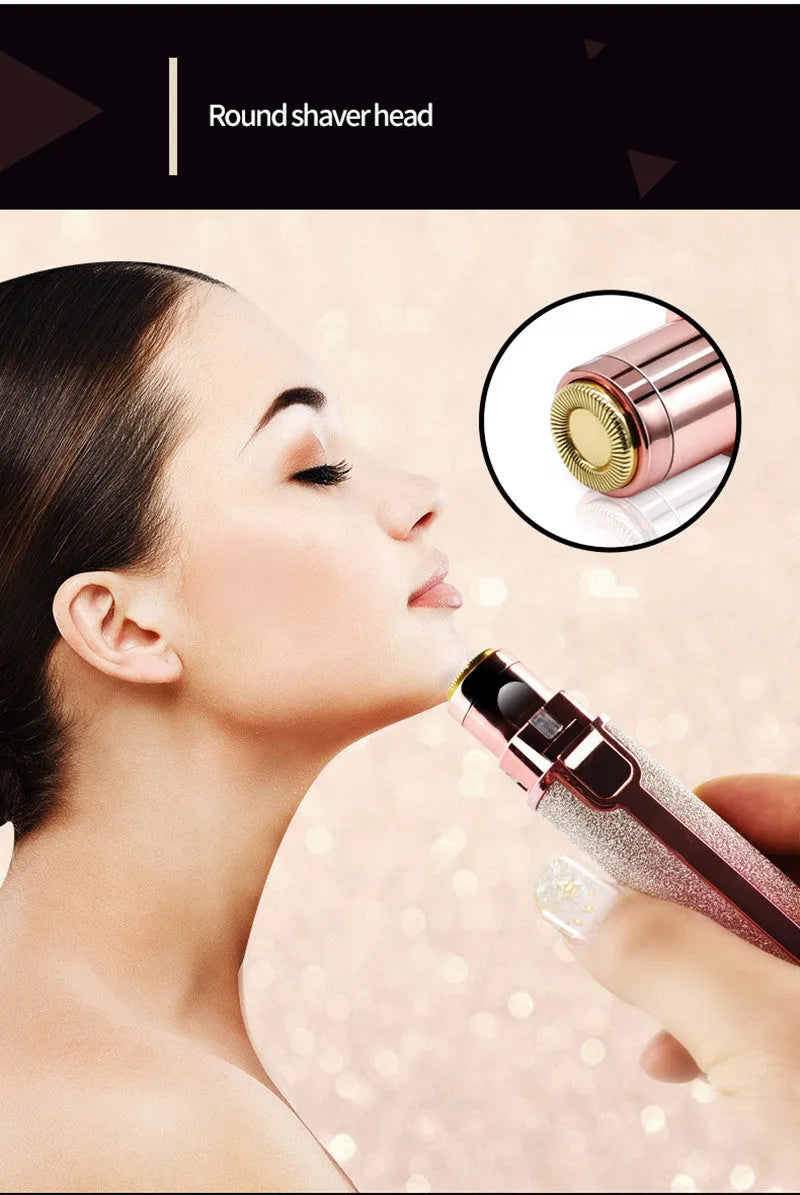 Lipstick-shaped ladies electric eyebrow trimmer with gold plated head in rainbow colour