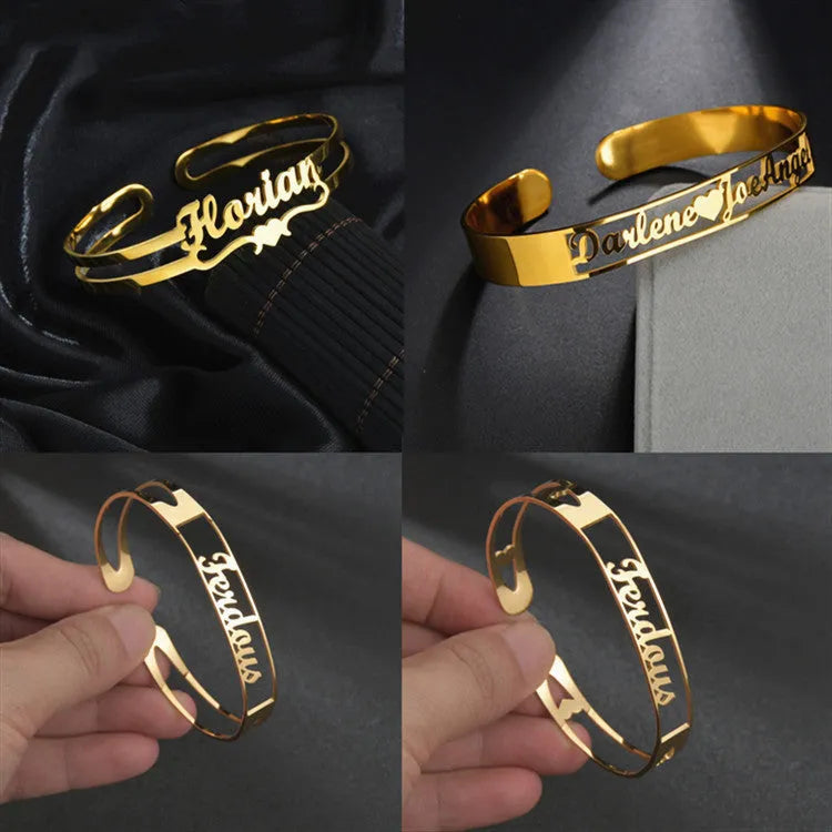 Custom name bracelet stainless steel silver finish with engraved text 6mm width