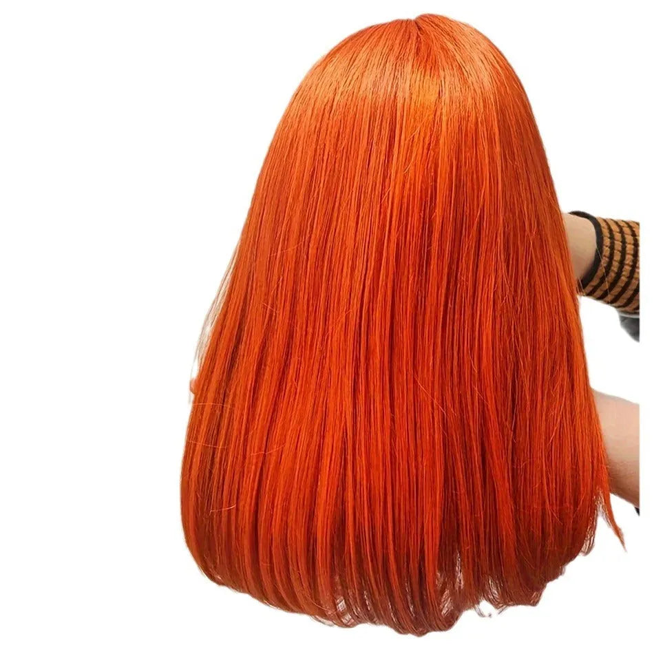 Straight ginger orange bob wig human hair 13x4 lace front natural style for ladies