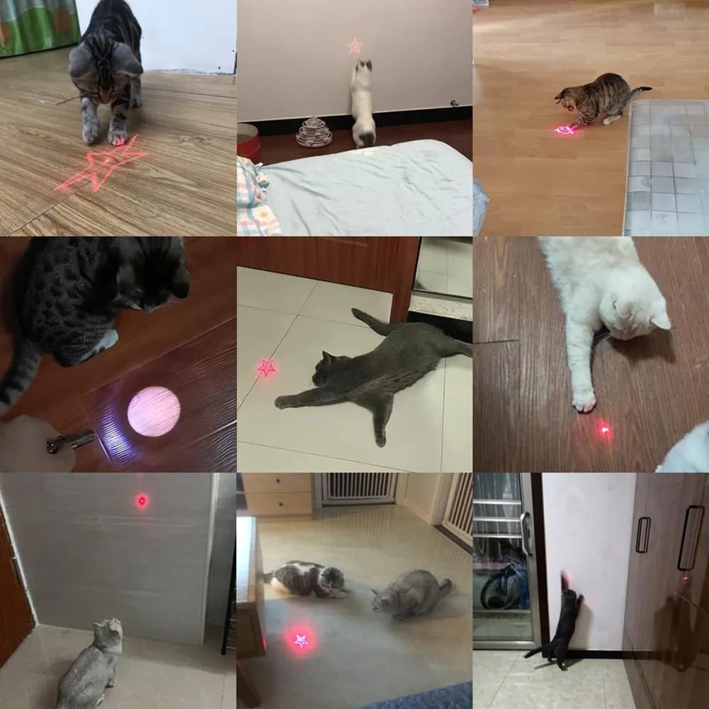 Pink and black infrared cat teaser toy with USB charging port measuring 5 by 2.5 centimetres