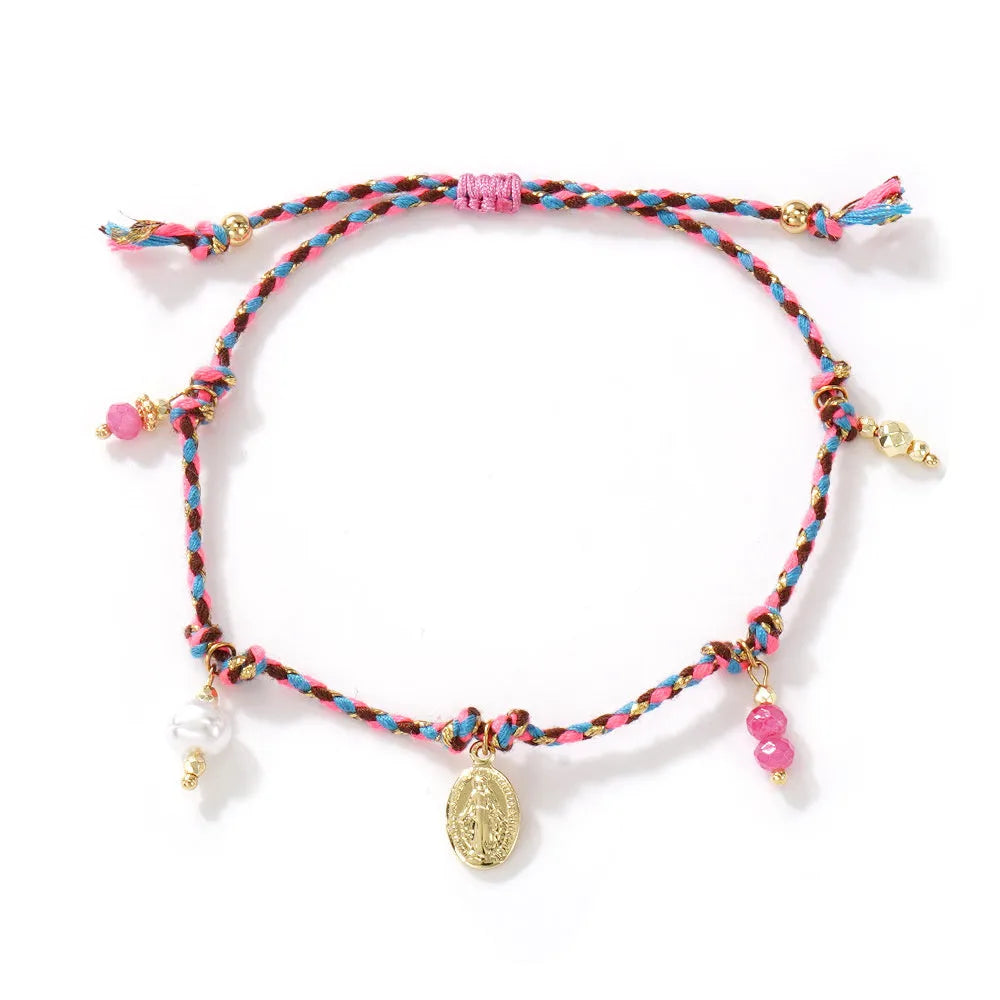 Colourful hand-woven braided rope bracelet with carrying tag in ethnic style for women