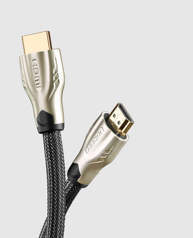 5 metre long black HDMI cable with gold-plated connectors on a white background.