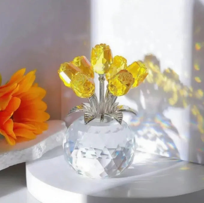 Crystal rose glass decoration in geometric Chinese style with colourful crystal appearance
