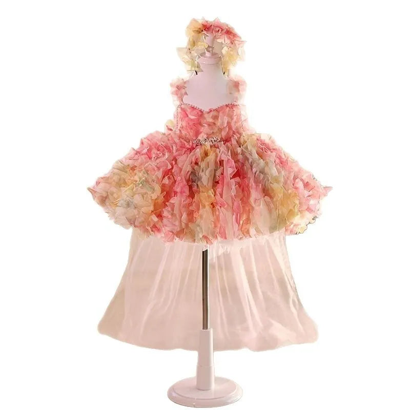 Pink girls' princess-style FARCENT dress with polyester outer and vinylon lining
