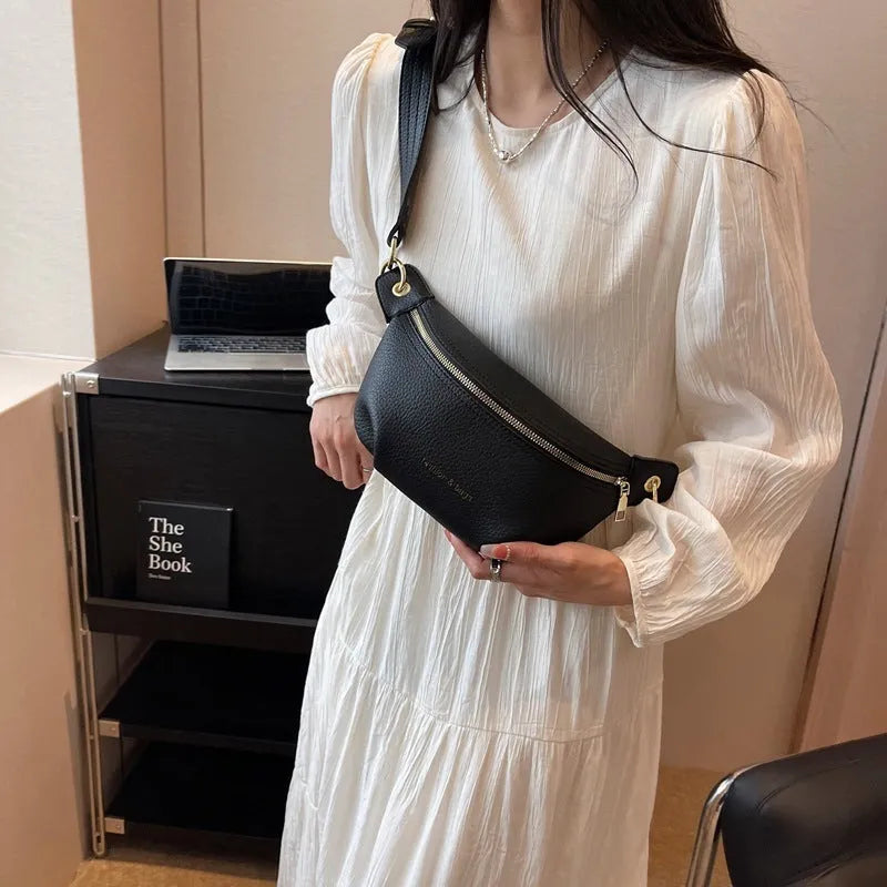 PU waist bag with splicing design in black, pink, and white colour options for daily wear