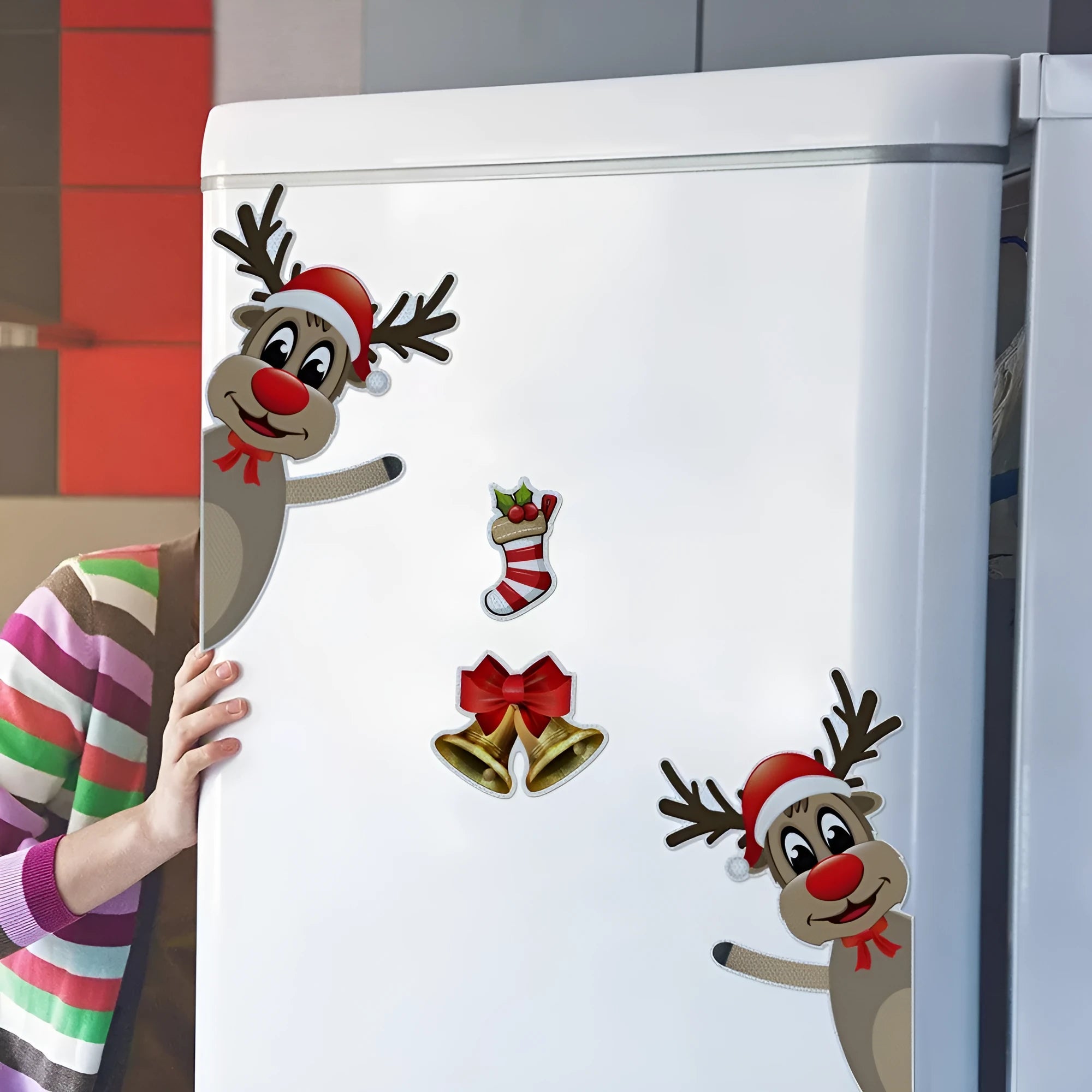 Christmas elk bell cartoon design magnetic bumper stickers with luminous reflective properties
