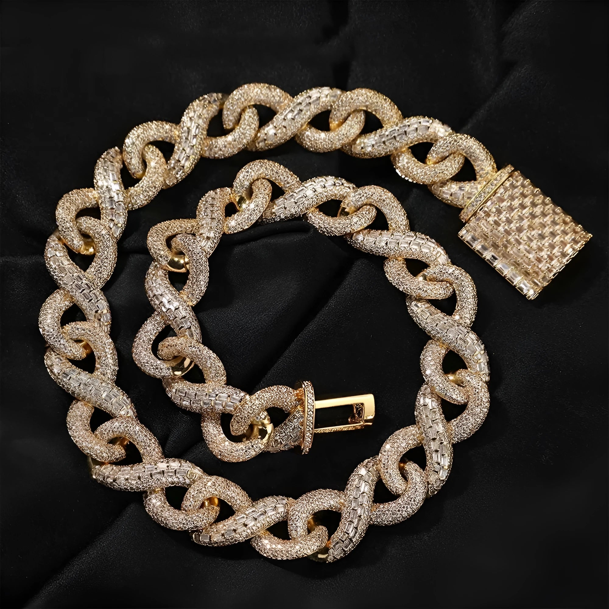 Silver copper hip hop necklace with mixed inlaid zircon geometric pendant on Cuban link chain