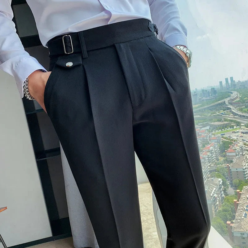 Straight-leg casual trousers in polyester fabric available in multiple solid colours with Asian sizing