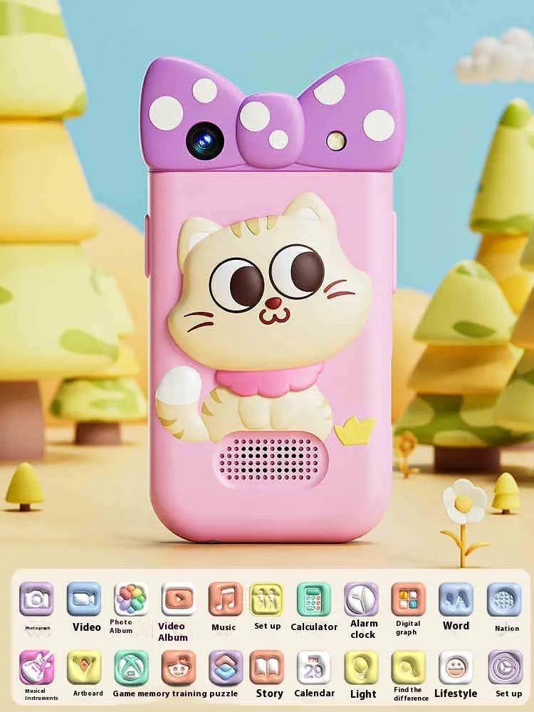 Children's toy simulation puzzle touch screen mobile phone with 4K flip large lens in cat style