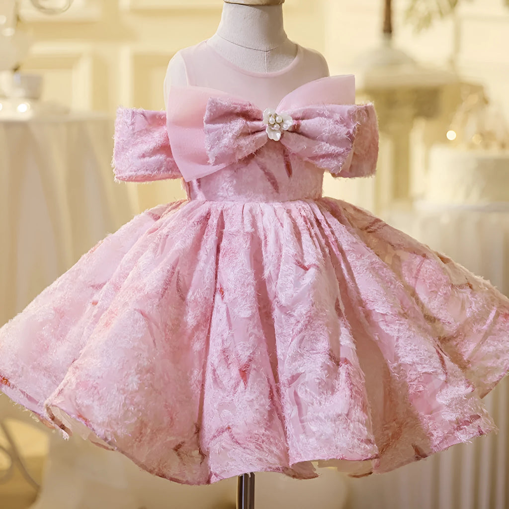 All-match off-shoulder girls' bowknot pettiskirt in pink cotton polyester for height 90-160cm