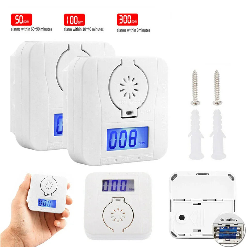 White wireless carbon monoxide alarm mounted on wall for kitchen bathroom safety