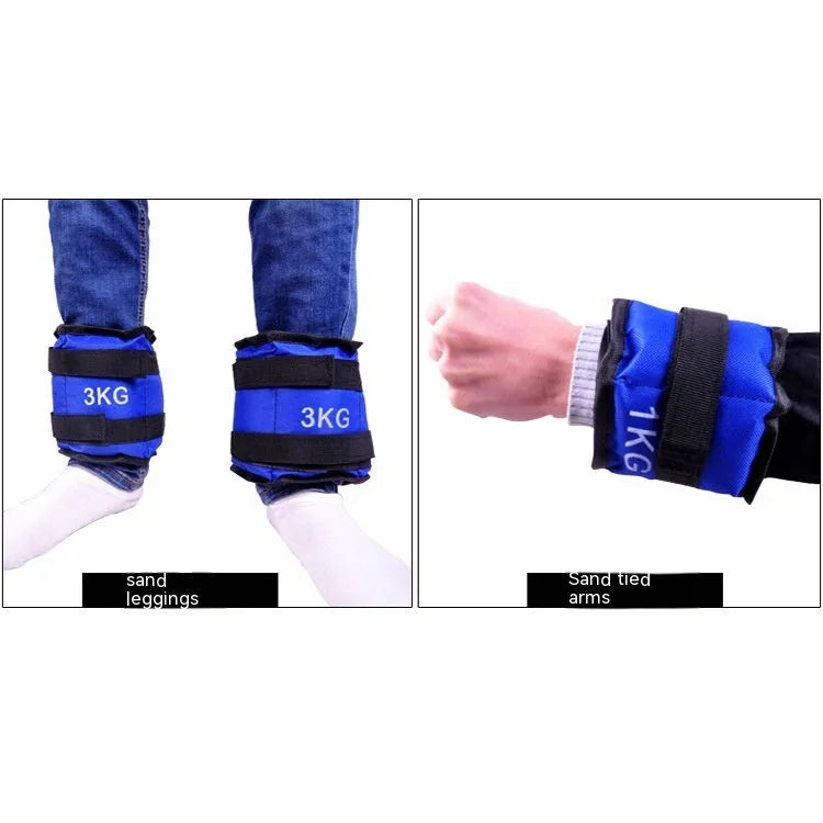 A pair of Oxford cloth legging sandbags for weight training in track and field athletics
