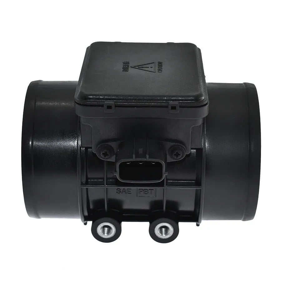 Black plastic automotive air flow meter with standard specifications for engine intake measurement