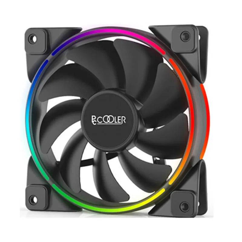 Three black 120mm PC chassis fans with FRGB lighting on blades