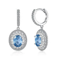 S925 pure silver aquamarine women's earrings with round and oval ring style elements on white background