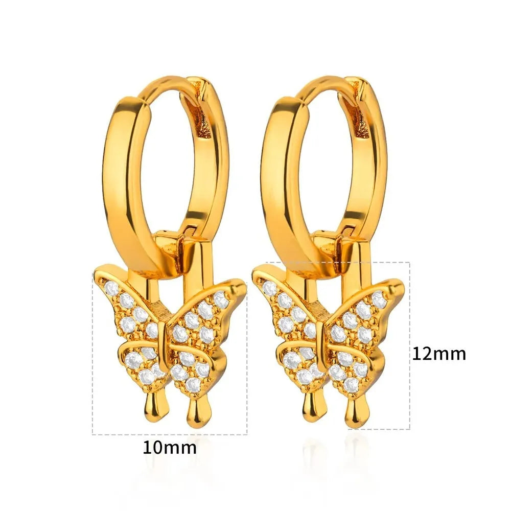 Women's copper geometric butterfly earrings with heart, star, and bow details in multiple colour options.