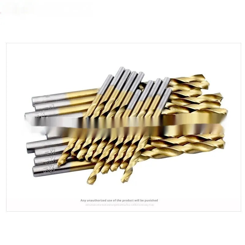 50 piece twist drill set with HSS titanium coated bits from 1mm to 3mm in storage case