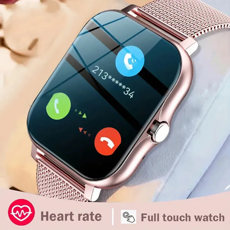 Black smart watch with 1.44-inch screen and silicone strap showing fitness tracking display