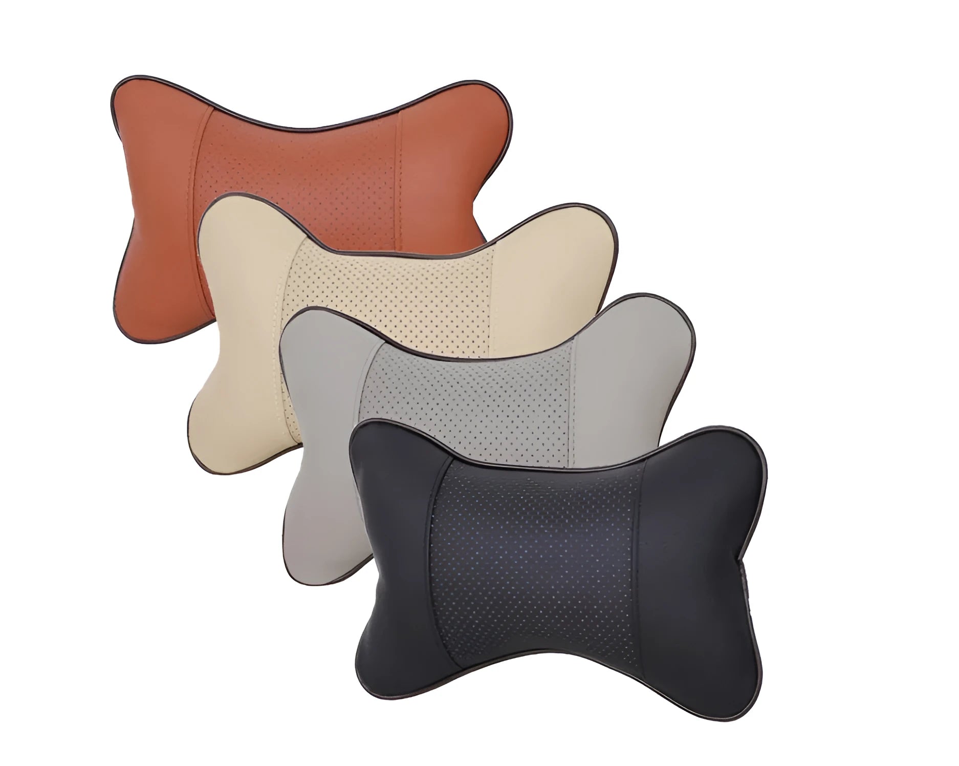 SUV car seat headrest with foam padding, black Danny Leather, bone shape, with elastic strap, measuring 26x18.5x8.5cm