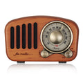 Retro wooden wireless mini speaker in cherry wood finish showing compact dimensions