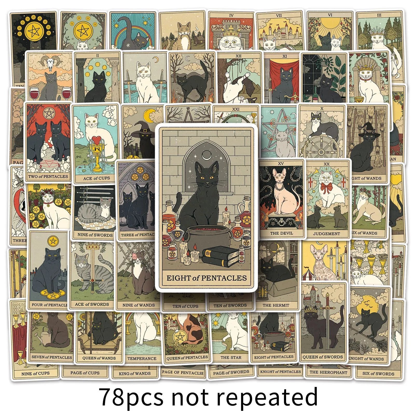 Creative graffiti waterproof luggage sticker set 78 tarot cards-style cute offset print decals on suitcase