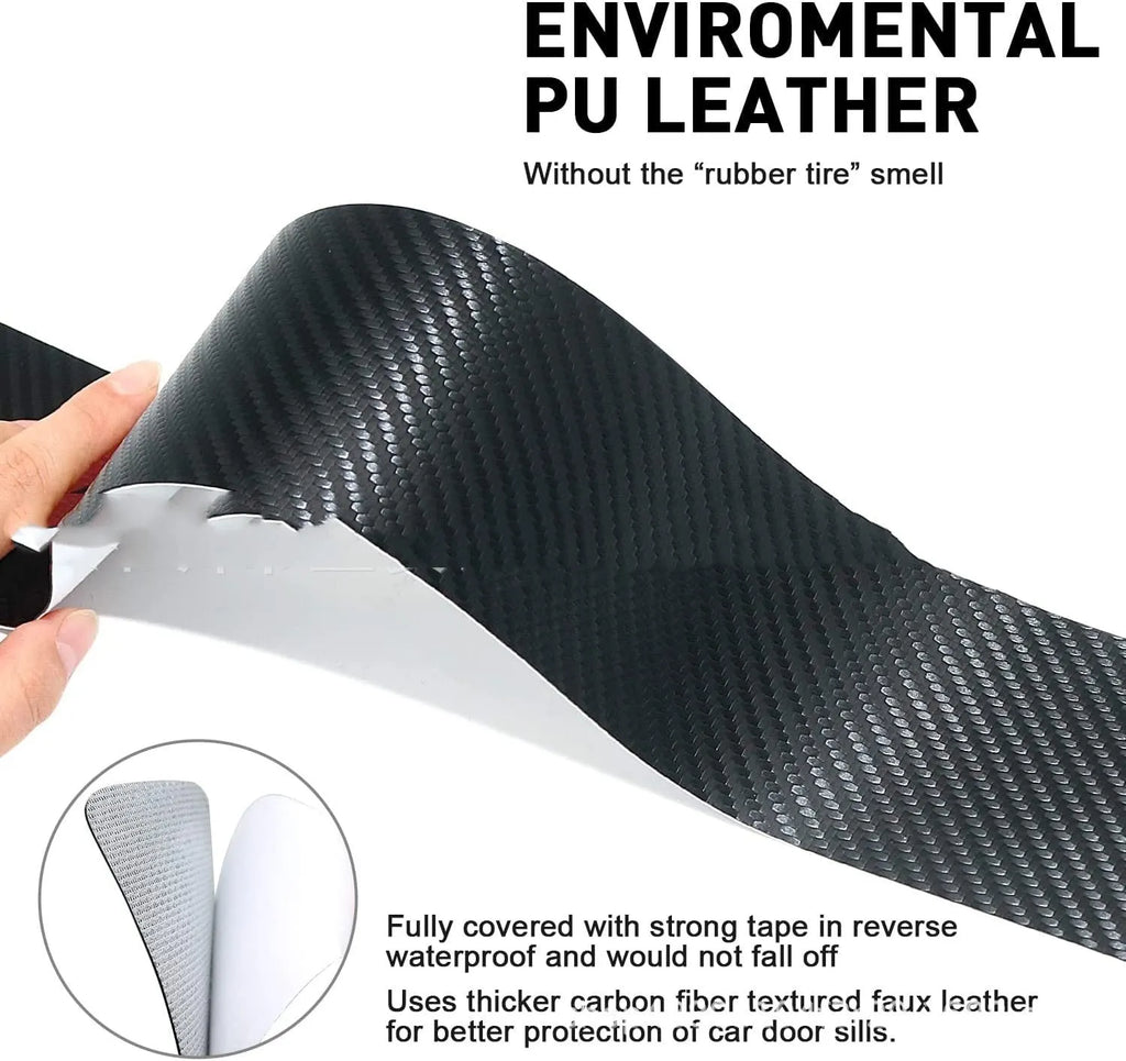 Set of 4 car leather threshold bars in black three-colour design for universal fit