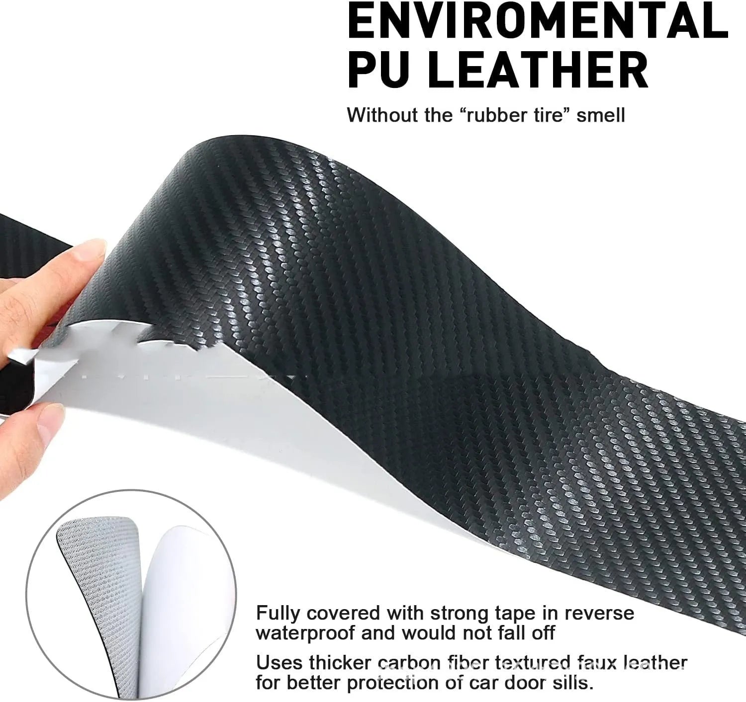 Set of 4 car leather threshold bars in black three-colour design for universal fit
