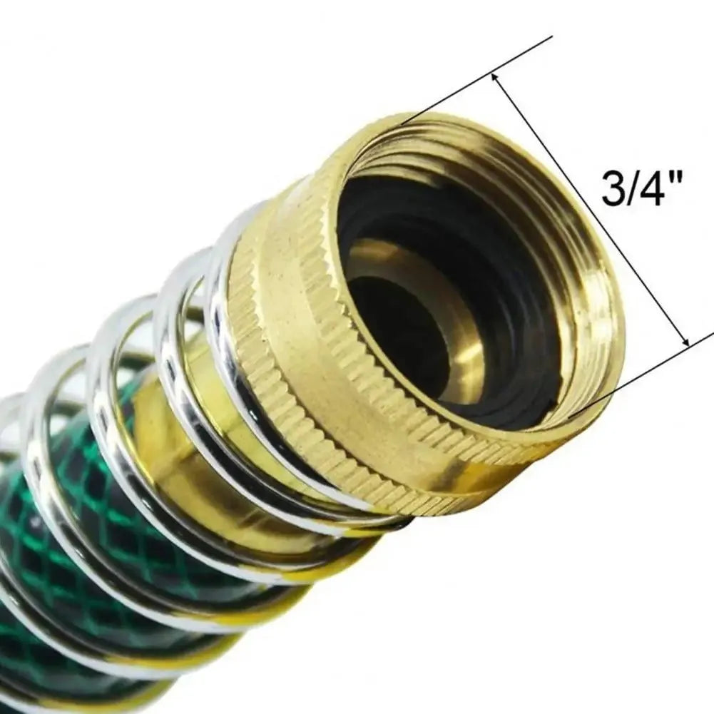 Brass garden hose connector with internal stainless steel spring, length 15 cm