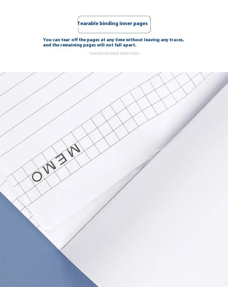 A4 tear-off meeting notebook pad with grid paper and wireless adhesive binding