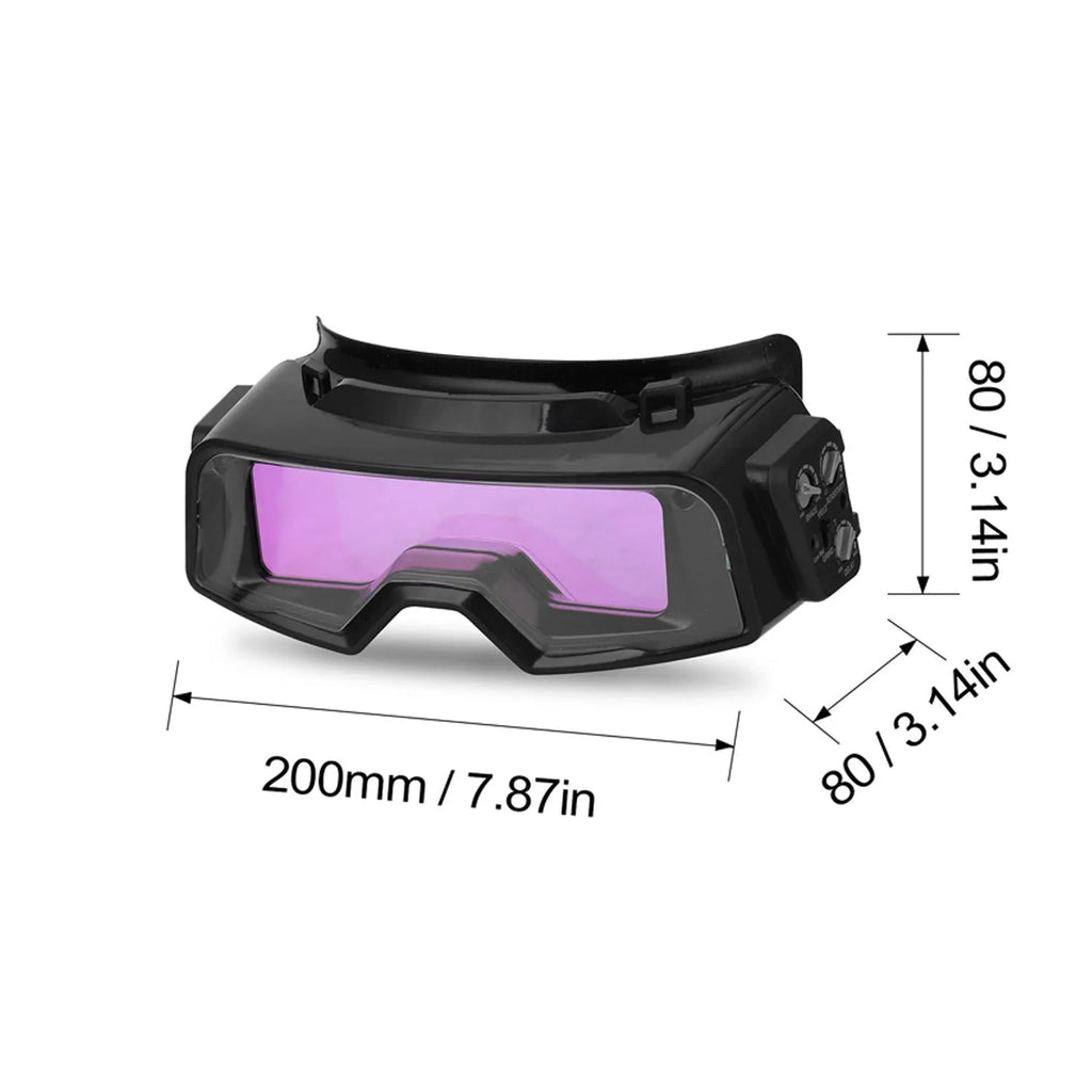 Black automatic welding mask with large viewing lens and adjustable controls for sensitivity and delay timing