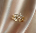 Women's adjustable double cross geometric ring with zircon inlay and white gold finish