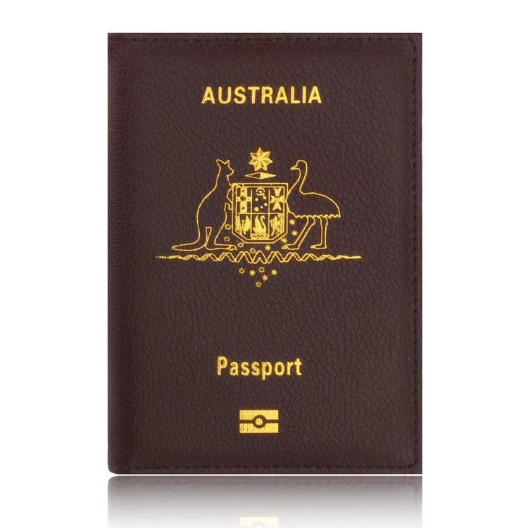 Light blue PU leather card bag with passport and card slots, solid colour European style