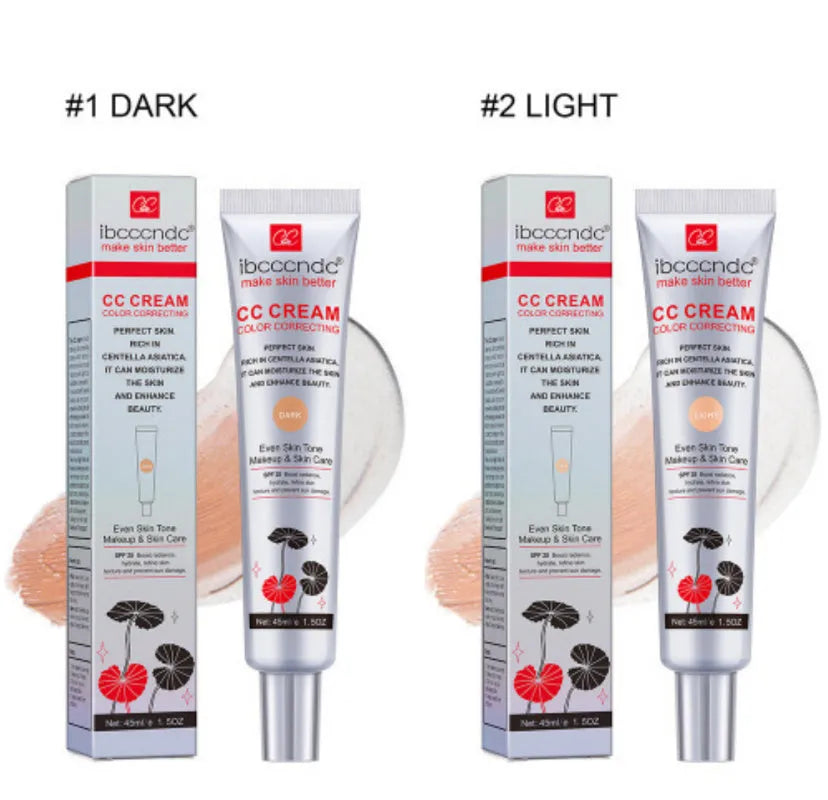 Erborian CC Cream tube in dark and light shades for colour-correcting, moisturising makeup.