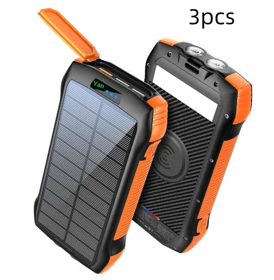 Portable solar power bank 33500mAh waterproof outdoor emergency LED plastic shell 178x90x30mm black blue orange