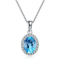 Geometric 925 sterling silver jewellery set with blue topaz stones, showing necklace, earrings, ring, and pendant.