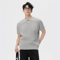 Men's summer casual sweater in solid colour with contrast colour lapel, short sleeves, polyester blend