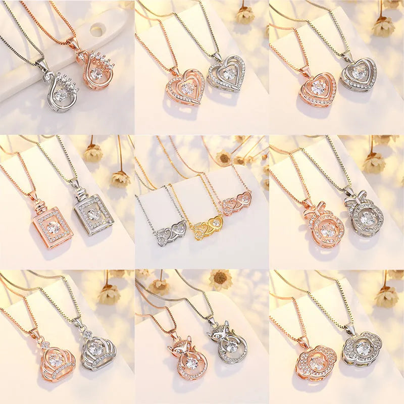 Sterling silver heart necklace with crown and bow pendant on adjustable chain