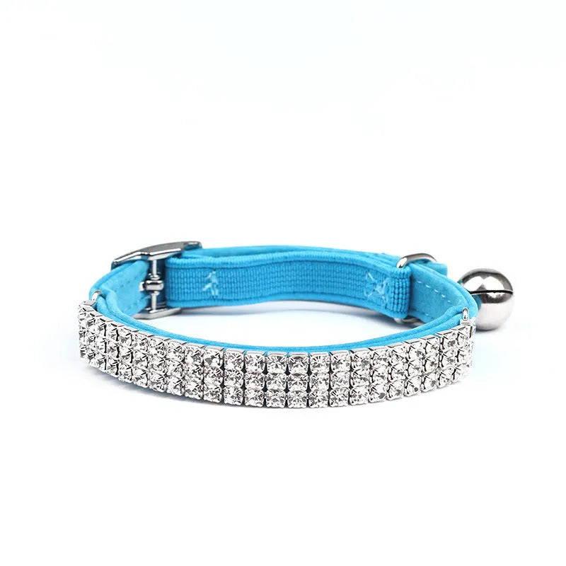 Velvet cat collar with rhinestones in adjustable 20-30cm length showing colour options