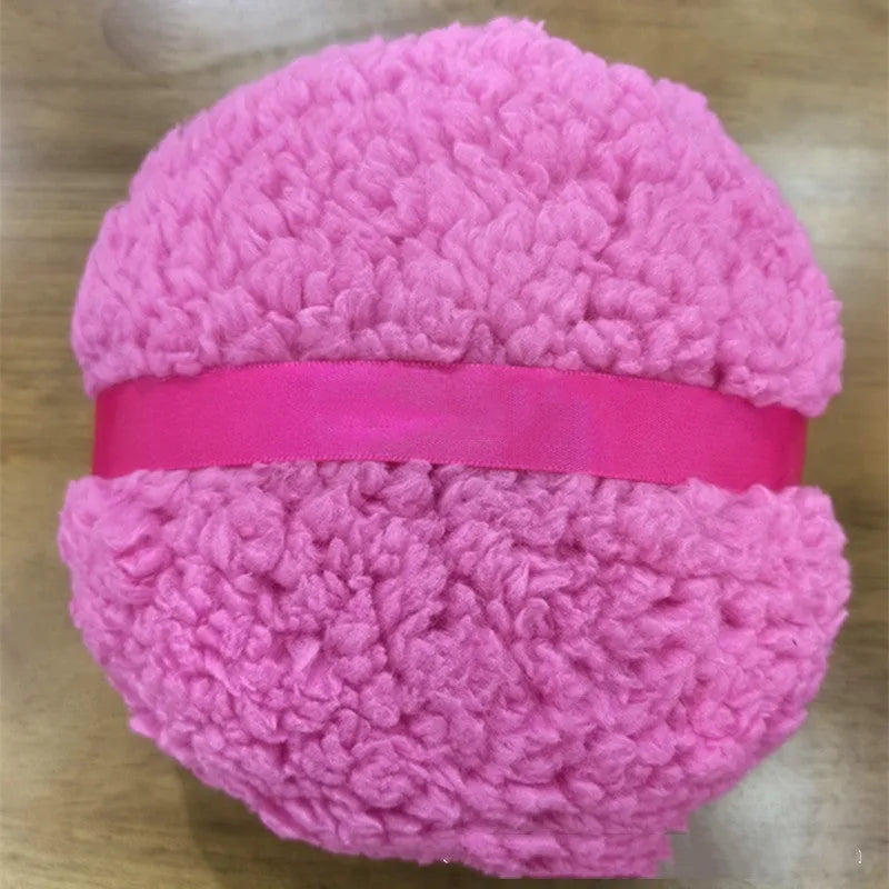 Oversized rectangular plush powder puff in pink, white, and skin colour options measuring 150mm by 75mm