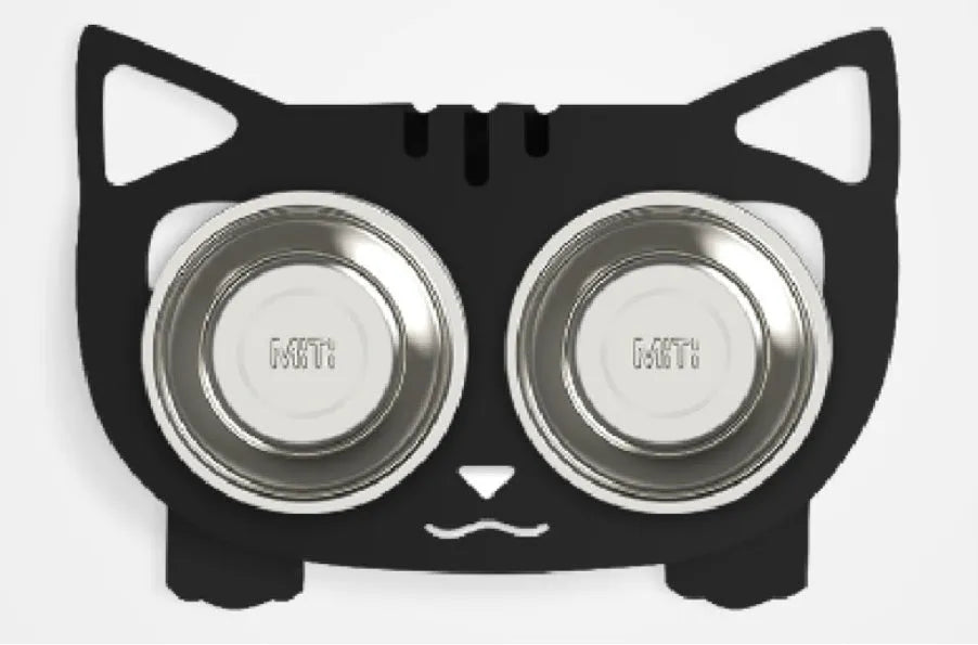 Anti-falling stainless steel pet feeding bowl in black with inclined design