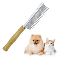 Wooden handle pet grooming comb with rounded teeth for dogs and cats
