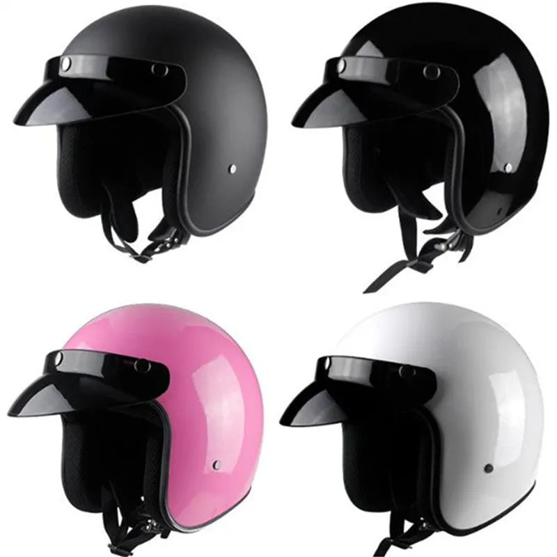 Men and women retro half-face motorcycle helmet in matte black with ABS shell