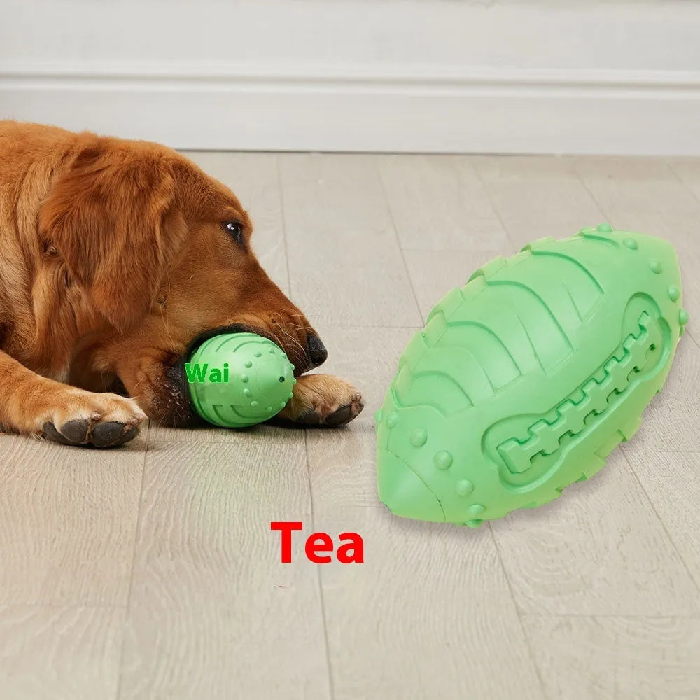 Light green thickened rubber rugby ball dog toy with bite-resistant construction for large breeds