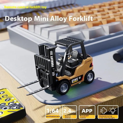 1:64 scale alloy Bluetooth remote-control forklift model with accessories and obstacles