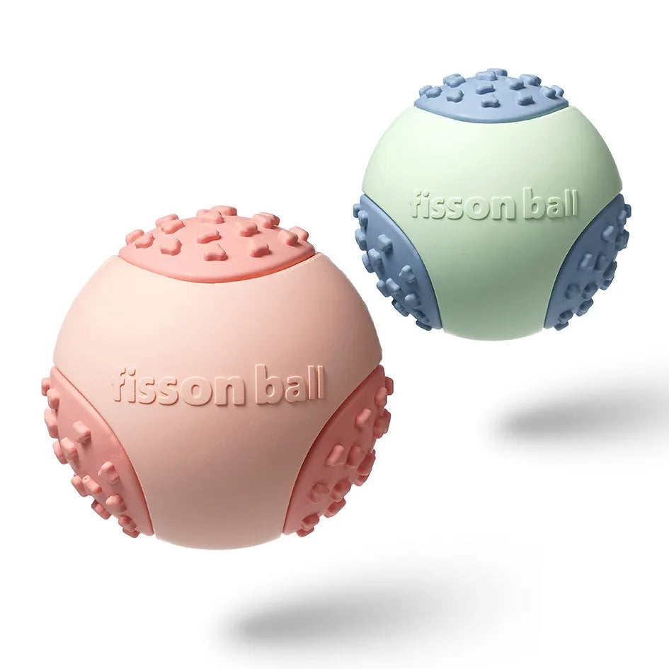 Green and pink 64mm rolling ball dog toy with motion mechanism
