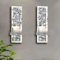 Silver mirror finish glass wall candlestick pair with modern design for living room decoration
