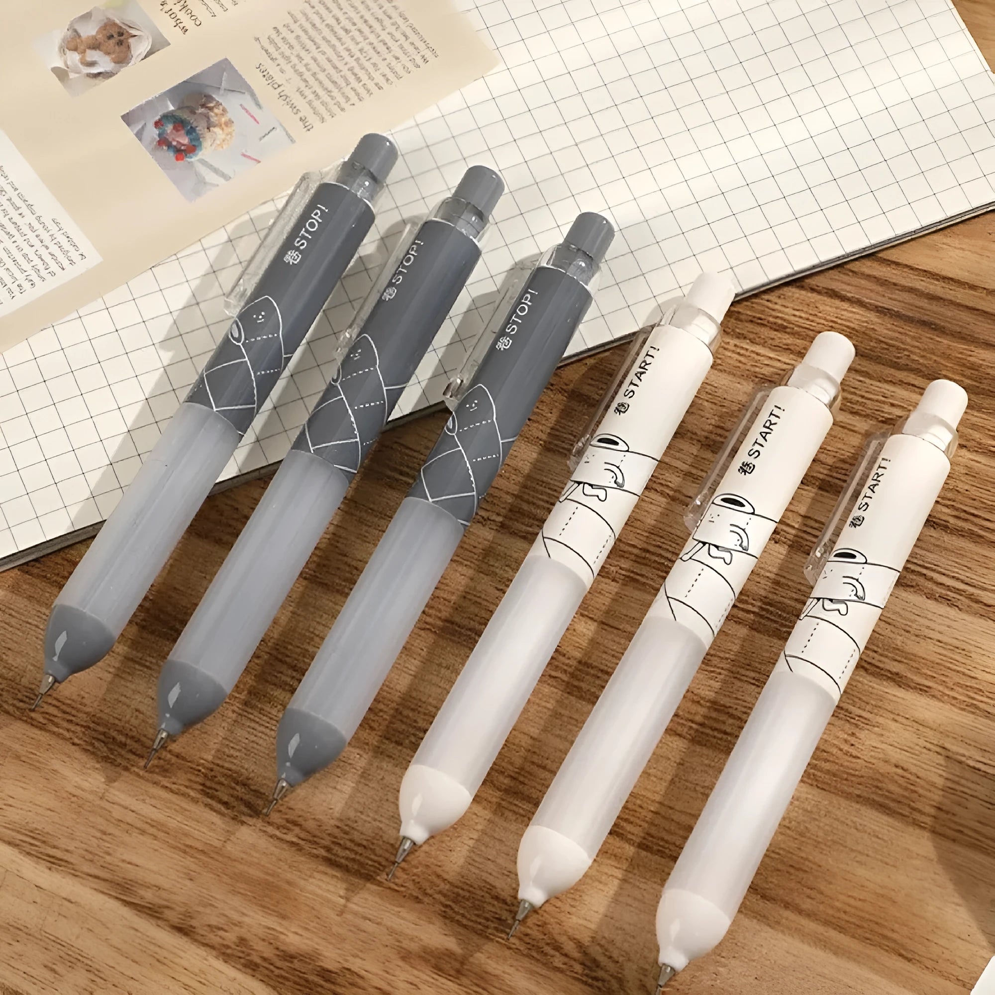 0.5mm automatic pencil with cloud grip design in black or white minimalist style