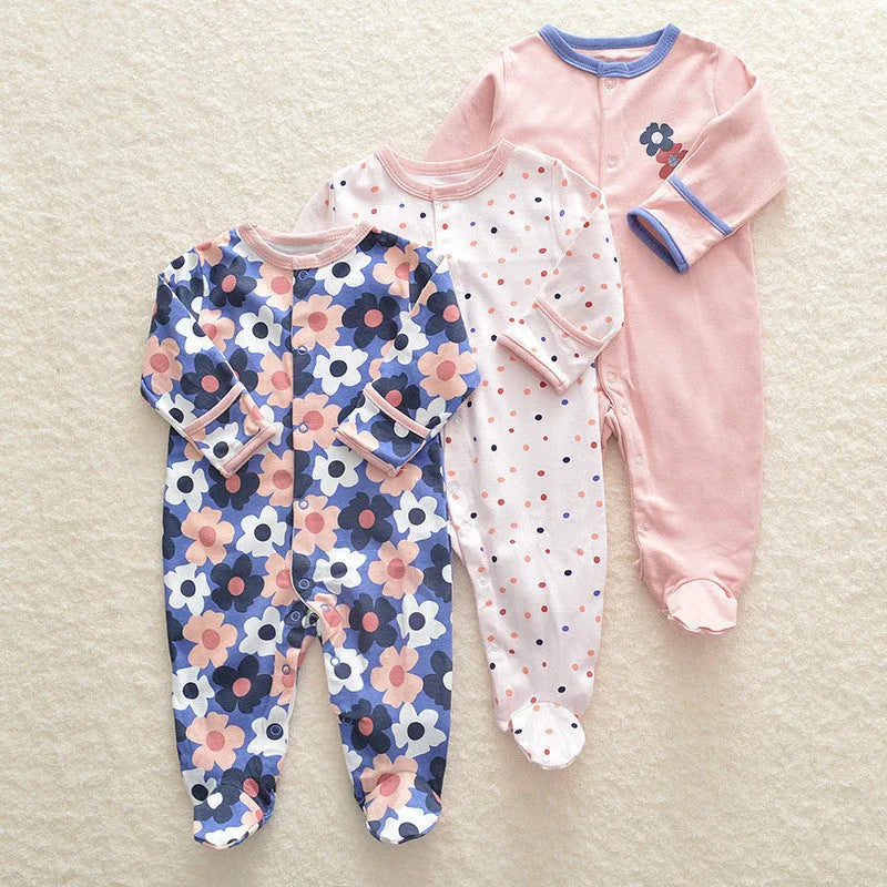 100% cotton baby crawling suit onesie with soft fabric, animal pattern, single breasted closure, trimmed threads, size 6M 59cm