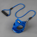 Blue dog lead and collar set with a foam handle and a separate long towing rope for small dogs.
